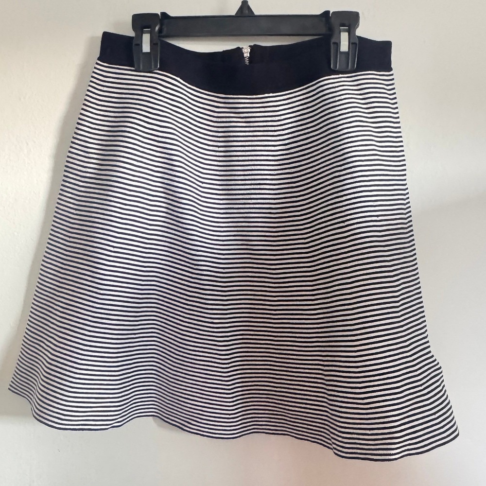 English Factory Striped Maura Knit Mini Skirt Navy White A-Line Zip Med. NWT - Picture 2 of 6